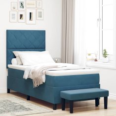 Vidaxl Postelja z vzmetnico z vzmetnico Temno modra 100 x 200 cm Žamet