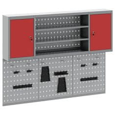 Vidaxl 6-delna omara za orodje in pegboard komplet, montiran na steno, rdeča kovinska