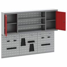 Vidaxl 6-delna omara za orodje in pegboard komplet, montiran na steno, rdeča kovinska
