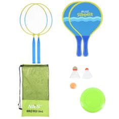 shumee NRZ053 3V1 / BADMINTON SET 2 RAKETI + 2 RAKETI ZA PLAŽO + ŽOGICE + FRIZBI JUNIOR NILS