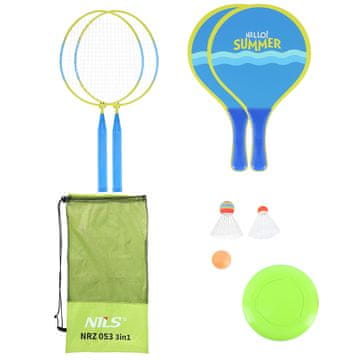 shumee NRZ053 3V1 / BADMINTON SET 2 RAKETI + 2 RAKETI ZA PLAŽO + ŽOGICE + FRIZBI JUNIOR NILS