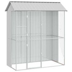 Vidaxl Ptičnik s shranjevanjem Siva 215 x 110 x 247 cm Pocinkano jeklo