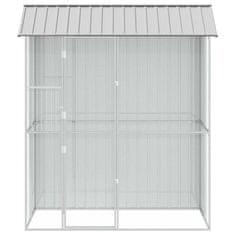 Vidaxl Ptičnik s shranjevanjem Siva 215 x 110 x 247 cm Pocinkano jeklo