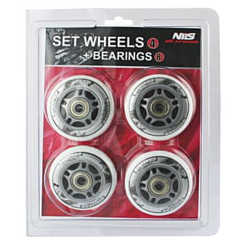 Nils Extreme PU 70x24 82A BELA (4 kosi) + ABEC-7 (8 kosov) KOMPLET NILS EXTREME