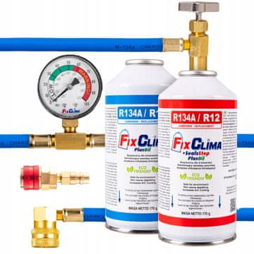 shumee KOMPLET ZA POLNJENJE AVTO KLIMATSKE NAPRAVE R134A PLIN 3-V-1 + ADAPTER ZA VT/LP