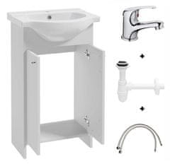 shumee Kopalniški komplet: omarica z umivalnikom 50 bela + pipa in sifon Diana