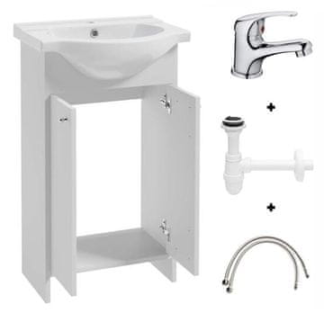 shumee Kopalniški komplet: omarica z umivalnikom 50 bela + pipa in sifon Diana