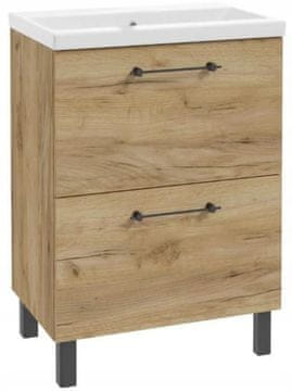 shumee Kopalniška omarica z umivalnikom in 2 predaloma 60x80 cm Stoječa hrastova obrtna Cassandra
