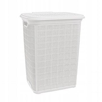 shumee Koš za perilo, zaprt, bel, plastičen, 60 l