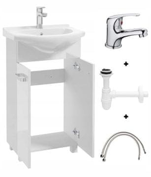 shumee Kopalniški komplet: omarica z umivalnikom 50 bela na nogah Mila