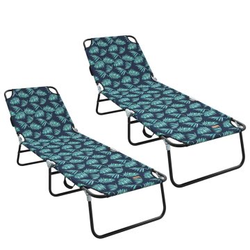 Vidaxl Zložljiv ležalnik z blazino 2 pcs Zelena 56 x 189 x 87cm blago