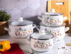 shumee Komplet 8 emajliranih loncev s pokrovi, beli