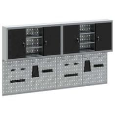 Vidaxl 4 delni orodjar in pegboard komplet za montažo na steno črna kovina