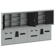 Vidaxl 4 delni orodjar in pegboard komplet za montažo na steno črna kovina