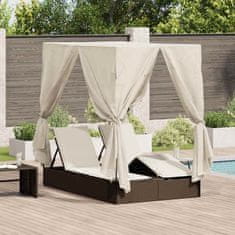 Vidaxl Dvojni ležalnik s streho Rjava 205 x 129 x 200 cm PE ratan