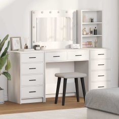 Vidaxl 3-delni set toaletne mizice z LED svetlobo iz belega inženirskega lesa