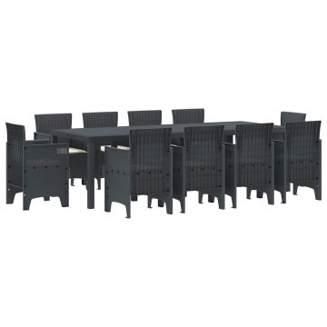 Vidaxl Komplet za jedilnico v vrtu 11 pcs Antracit Polt rattan