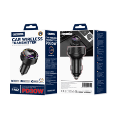 Jellico FM2 bluetooth prostoročna naprava FM Transmiter + avtopolnilec USB A in USB-C 30W