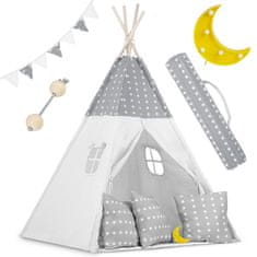 shumee Otroški šotor tipa teepee z girlando in lučkami - svetlo siv z zvezdicami
