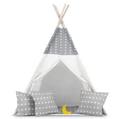 shumee Otroški šotor tipa teepee z girlando in lučkami - svetlo siv z zvezdicami