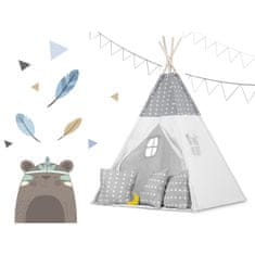 shumee Otroški šotor tipa teepee z girlando in lučkami - svetlo siv z zvezdicami
