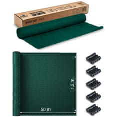 shumee Senčna mreža 1,2 x 50 m 110 g/m2 + 50 sponk zelene barve