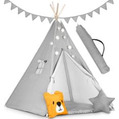 shumee Otroški šotor tipa teepee z girlando in lučkami - siv