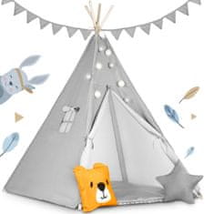 shumee Otroški šotor tipa teepee z girlando in lučkami - siv