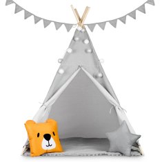 shumee Otroški šotor tipa teepee z girlando in lučkami - siv