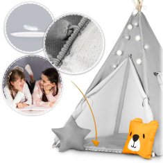 shumee Otroški šotor tipa teepee z girlando in lučkami - siv