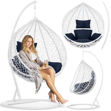 shumee Viseči gugalni stol Havana bela + temno modre blazine