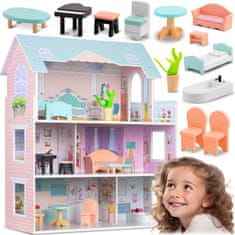shumee Velika lesena hišica za punčke s 3 nadstropji Ricokids RK-878