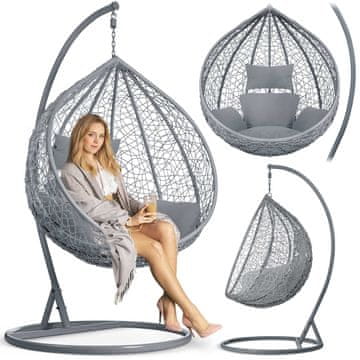 shumee Viseči vrtni gugalni stol Havana, temno siv + sive blazine