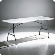 shumee Vrtni komplet za catering, zložljiva miza + 2 klopi 180 cm Plonos bela