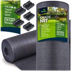 shumee Senčna mreža 1,2 x 50 m 110 g/m2 + 50 sponk siva