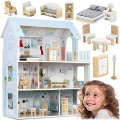shumee Velika lesena hišica za punčke s 3 nadstropji Ricokids RK-878