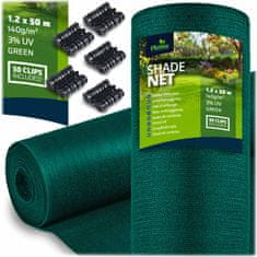 shumee Senčna mreža 1,2 x 50 m 140 g/m2 + 50 sponk zelene barve