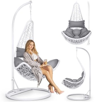 shumee Viseči vrtni stol Cabana bel + sive blazine