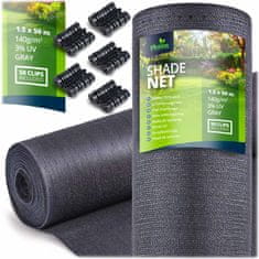shumee Senčna mreža 1,5 x 50 m 140 g/m2 + 50 sponk siva