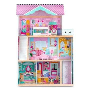 Ricokids Velika 3-nadstropna lesena hiša za punčke z dvigalom in LED lučko