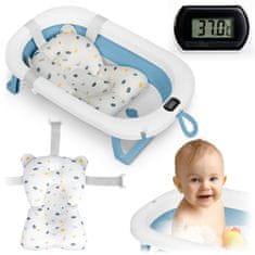 Ricokids Zložljiva kopalna kad za otroke, dojenčke s termometrom in vložkom RK-287 bela in modra