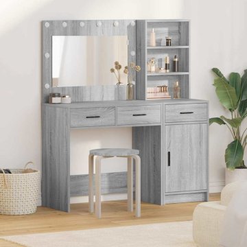 Vidaxl 2-delni komplet toaletne mize z LED siva sonoma inženirski les