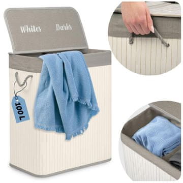 shumee Bambusova košara za perilo s pokrovom 100 l Massido