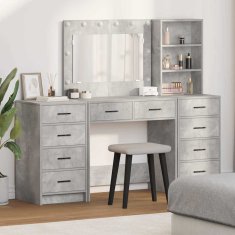 Vidaxl 3-delni toaletni komplet z LED lučjo, betonsko siva inženirski les
