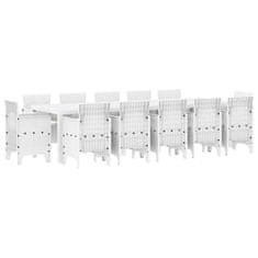 Vidaxl Komplet za jedilnico v vrtu 13 pcs Bela Poli rattan in bombaž