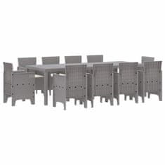Vidaxl Komplet za jedilnico v vrtu 11 pcs Svetlo siva Polt rattan