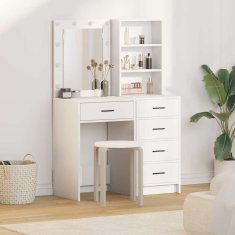 Vidaxl 2-delni komplet toaletne mize z LED belo inženirsko les