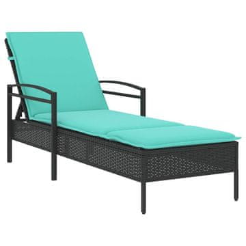 Vidaxl | Ležalnik | z blazino 1-oseba Črna Š63 x D200 x V81 cm poli ratan