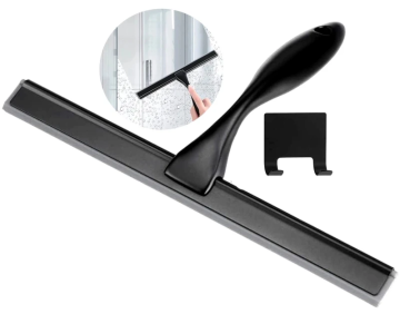 Camerazar Silikonska brisača za okna tuša, črna, nerjavna jeklena, 25,8x18 cm