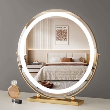 S6 Steklarstvo Šest Make-up LED OGLEDALO S604G, Ø 40 cm, zlat podstavek, kozmetično ogledalo LED
